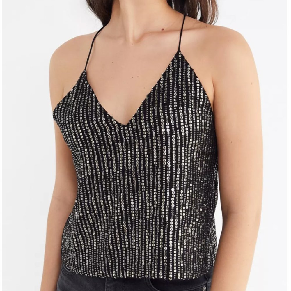 Gold & black sequin cross back cami
